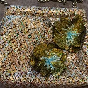 Kurt Geiger Gold Sequin Floral Clutch